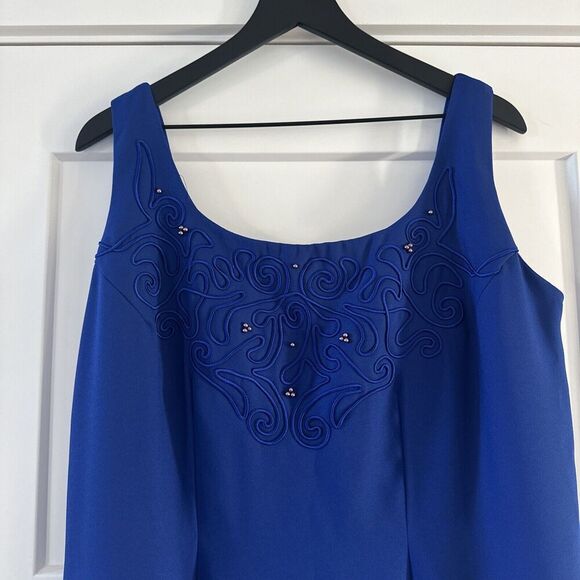 Watters & Watters Sz 20 MOB MOG Long Gown & Blazer Cobalt Blue Sheath Embroidery - Picture 7 of 16